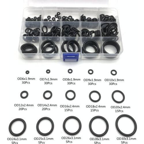 260 Pcs/Lot Black Rubber O Ring Assortment Washer Gasket Sealing Kit 15 Sizes with Plastic Box Rubber Plug Silicon Ring