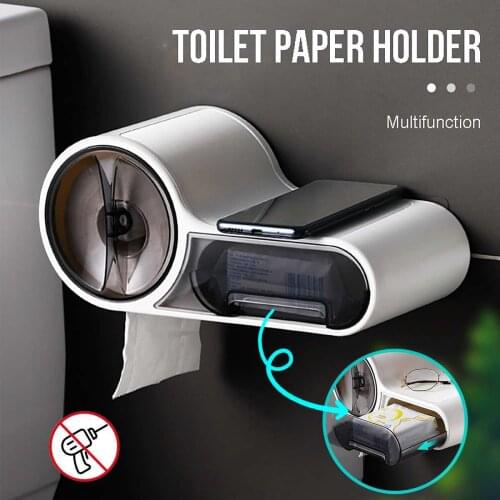 Bathroom Toilet Paper Holder Paper Tissue Box Plastic Toilet Dispenser Wall Mounted Roll Paper Storage Box Free Punching