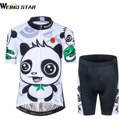 Weimostar Children Panda Cycling Jersey Set Cute Kids Bicycle Cycling Clothing Short Sleeve Boy Girl Road mtb Bike Jersey Suit
