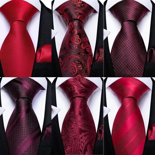 DiBanGu Luxury Mens Classic Tie Silk Jacquard Woven Red Paisley Floral Striped Wedding Business Necktie Pocket Square Set