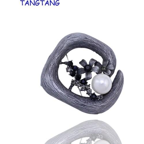 Quality Vintage Style Black Tin Plated Fashion Trendy Imitation Pearl Grave Unique Resplendent Rhinestone Brooch, Item: BH8106