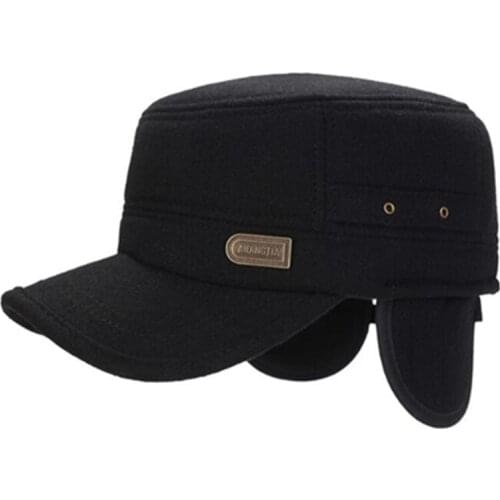 Snapback Cap Winter Thick Warm Army Military Hats Cold Proof Earmuffs Cap Mens Flat Cap Dads Hat Simple Sports Caps For Men