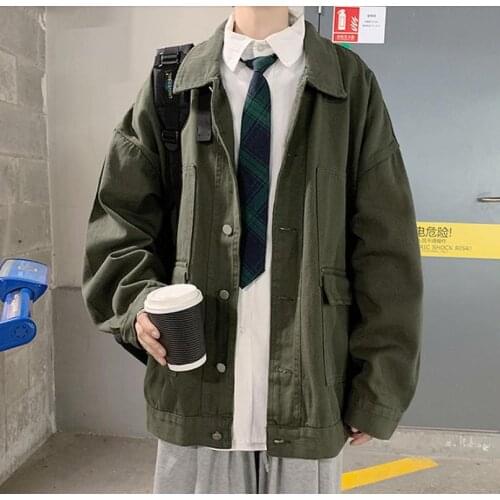 Classic Jackets Men Unisex Solid Denim Loose Retro Couple Teenagers Ulzzang Spring Males Outwear Hipster Casual Wind-proof Chic
