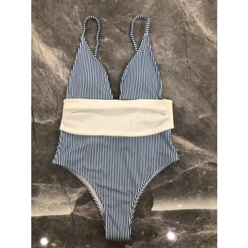 Red/Blue Striped Monokini Swimwear Women One Piece Swimsuit With Adjustable Shoulder Straps Beachwear 2021 Sexy Bathers Outlets