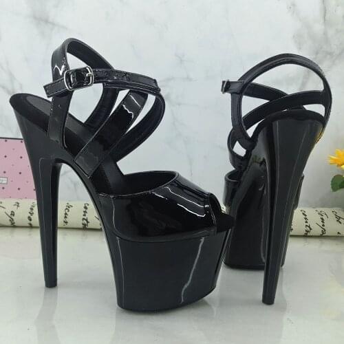 Leecabe 17cm/7inch Black Patent Heels fancy pole dance lady shoe high heel platform pole dance shoes