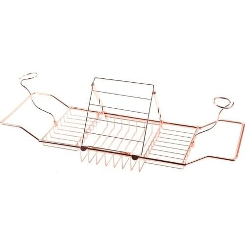 Multifunction Metal Telescopic Bathtub Rack Non-Slip Retractable Wine Glass Book Holder Bathroom Caddy Tray Rack Shower