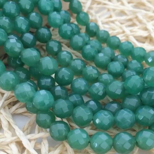 Fashion green natural stone faceted round chalcedony jades 4mm 6mm 8mm 10mm 12mm loose beads diy jewelry making 15inch GE769