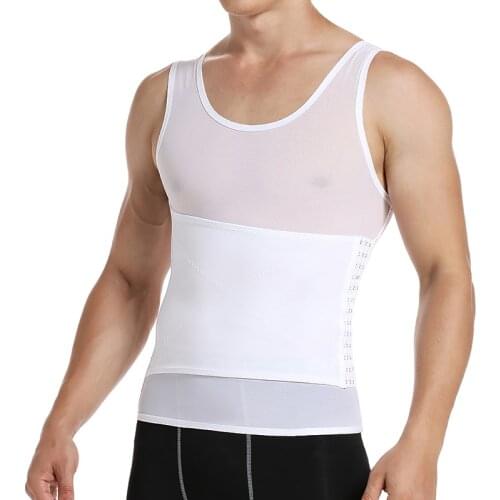 Mens Mesh Slimming Body Shaper Compression Shapewear Shirt with Side Hook Slim Vest Tummy Shaper Tight Tank Top