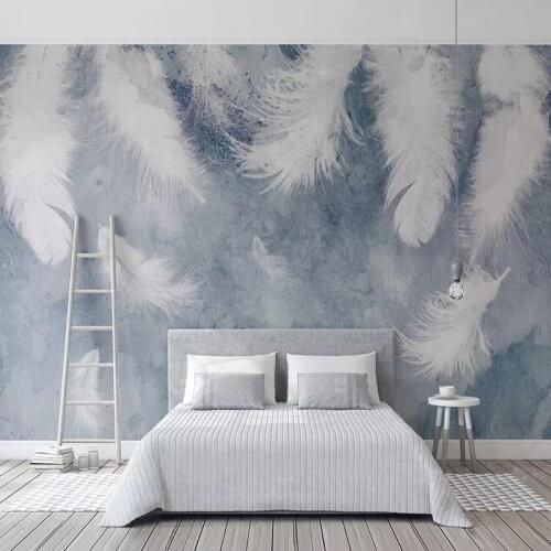 Custom Mural Wall paper Waterproof Canvas Fabric Modern Abstract Feather Wall Painting Self-adhesive Wallpaper For Bedroom Walls