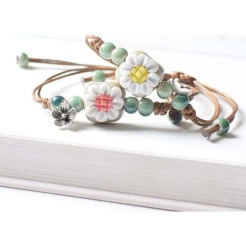 New fashion hot sale flower ceramic braid bracelet small fresh girlfriends bead bracelet personality women jewelry