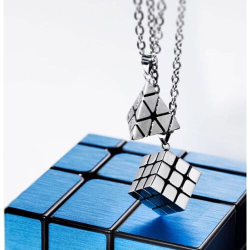 New Necklace 3x3 magic cube/Necklace triangle 3x3 Stainless steel Magic Cube Necklace For Cubers Gift