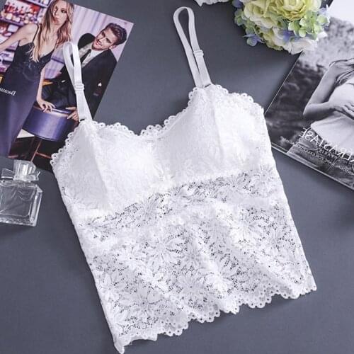 Solid Women Camisole Lace Tube Top Gather Tanks Hollow Out Nightclub Cami Bralette Crochet Solid Crop Tank Flower Camisoles