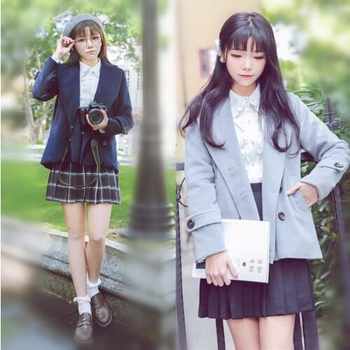 Autumn winter japanese college sweet lolita coat tailored collar western double breasted student jk uniform overcoat kawaii girl