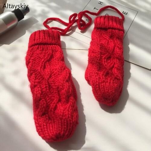 Gloves Women Solid Woolen Knitted Neck Hanging Finger-less Winter Warm Thickening Womens Glove Kawaii String Lovely Mittens Chic