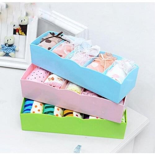 5 Cells Plastic Storage Box Home Space Management Tie Bra Socks Cosmetic Divider Drawer Tidy Organizer Sorting And Organizing