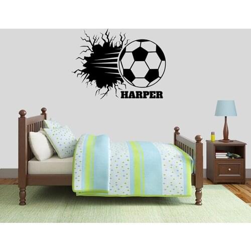 Custom Soccer Ball Kids Room Locker Vinyl Wall Sticker A1-057 Room Man Cave Removeable Wall Art Breaking Personalized Sports