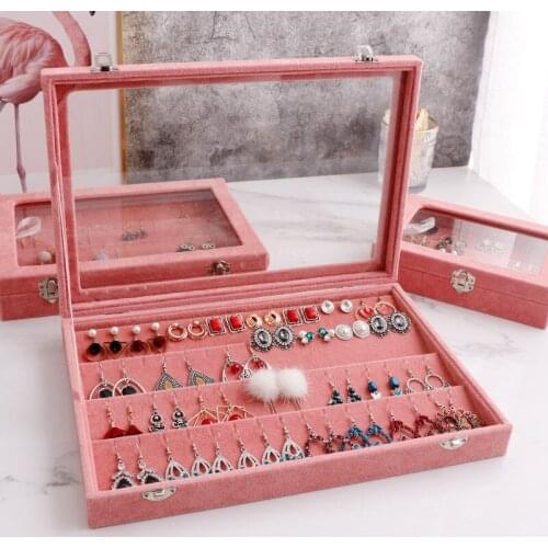 Jewelry Storage Box Transparent Jewelry Earring Ring Earring Necklace Display Stand European Style Dustproof Earring Storage Box