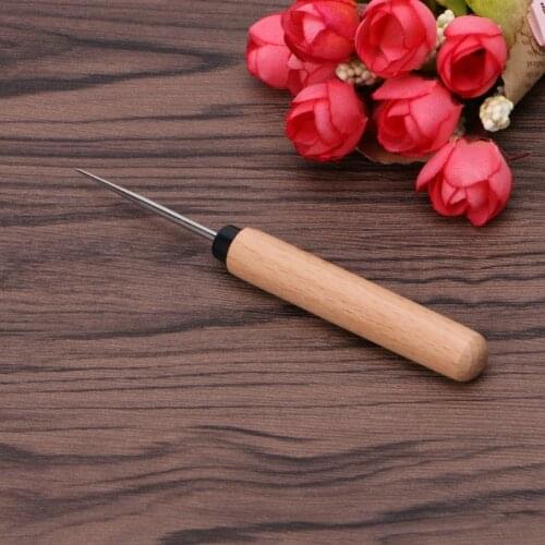 Leather Craft Awl Tools Hole Maker Wooden Handle Sewing Stitching Punching G32A