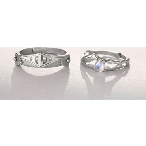 S925 Silver Plated Moonstone Princess and Knight Open Band Rings Lover Jewelry R7RF
