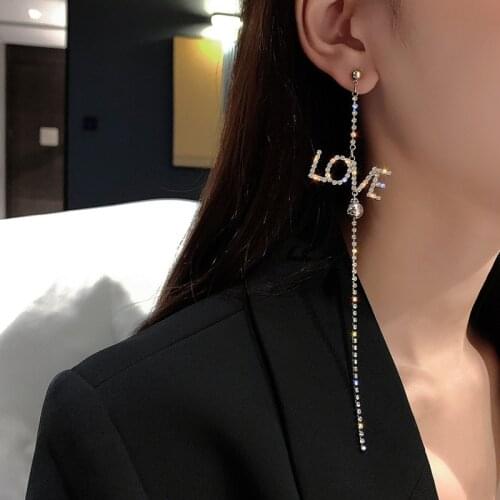 Personality Letter Long Earrings With Rhinestones Women 2020 New Jewelry Statement Party Night Club Earings
