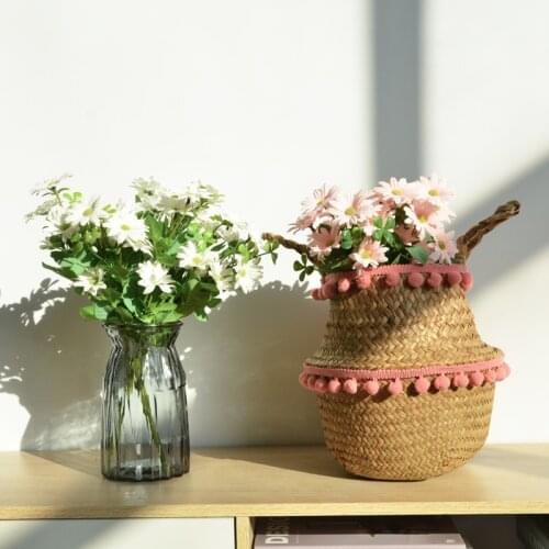 Foldable Natural Seagrass Woven Storage Pot Garden Flower Hanging Basket With Handle tassel Storage Basket New Household