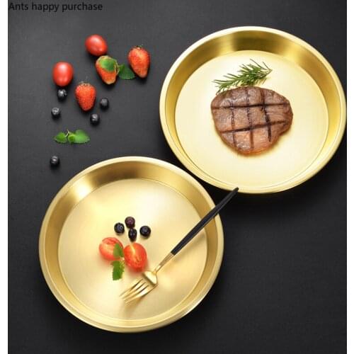 Thick Brass Round Plate Bronze Cake Dessert Fruit Tray Household Kitchen Supplies Steamed Fish Copper Plate Metal Tableware
