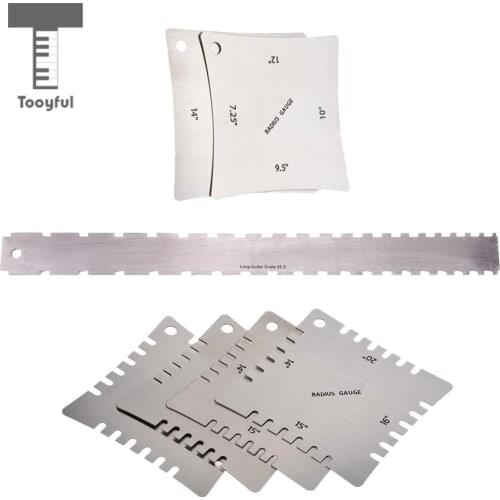 Tooyful Stainless Steel 1x Fretboard Ruler with 6x Radius Gauges Measuring Tools for Guitar Bass Luthier Tool