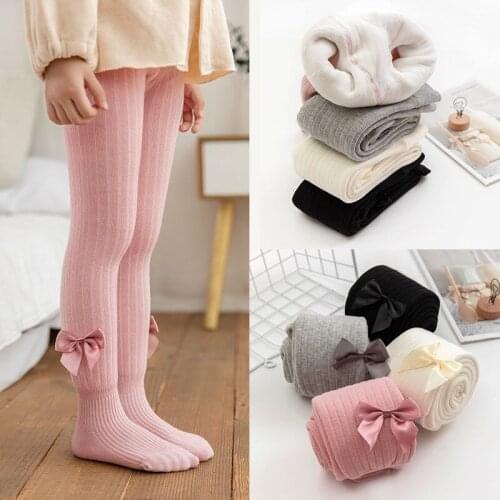 0-6 Yrs Children Spring Autumn Winter Bowknot Tights Cotton Baby Girls Pantyhose Kids Infant Knitted Collant Tights Trousers