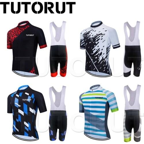 TUTORUT Summer Cycling Jersey Men Short Sleeved Cycling Sets Bib Shorts Bicycle Wear Mountain Biike Clothes Breathable Qiuck Dry