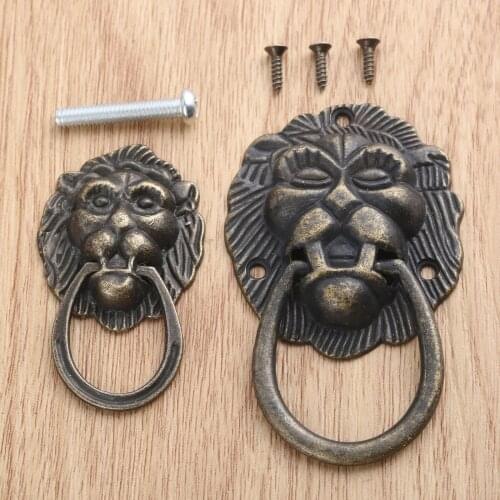 Vintage Lion Head Furniture Handle Pulls Lion Head Knob With Ring Wardrobe Drawer Door Pull Retro Decoration