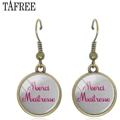 TAFREE Thanksgiving teacher Drop Earrings Vintage Glass Dome Gifts maitresse Drop Earrings jewelry for teacher earrings CT299