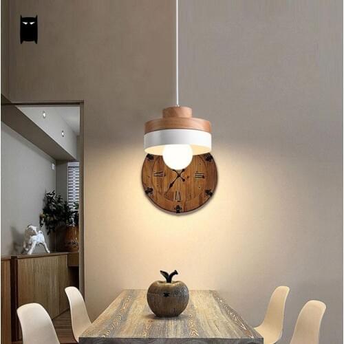 Black White Oak Wood Iron Round Square Pendant Light Cord Fixture Modern Nordic Japanese Hanging Ceiling Lamp Dining Room Cafe