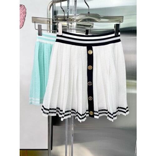High 2021SS Summer Quality Women Patchwork Pleated Short Casual Skirt For Female Gdnz 6.19