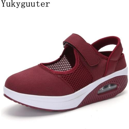 Woman Running Shoes Flats Outdoor Sneakers Hook & Loop Summer Mesh Breathable Lightweight Athletic Height Increasing Sports