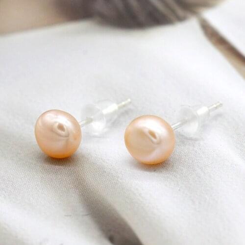 Natural Freshwater Pearl Silver 925 Stud Earrings Hypoallergenic Elegant 6MM Pearl Jewelry for Women Christmas Gift