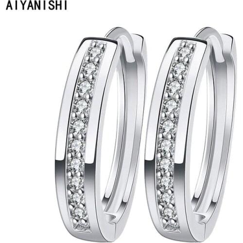 AIYANISHI Real 925 Sterling Silver Classic Hoop Earrings Luxury Sona Diamond Earrings Fashion Jewelry For Women Wedding Gifts