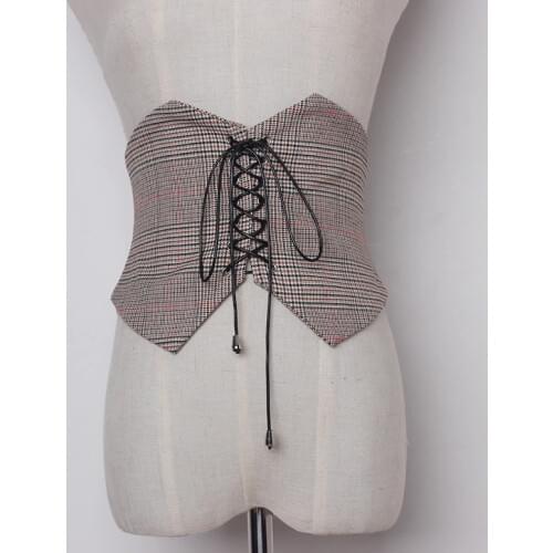 Womens runway fashion plaid fabric Cummerbunds female Dress Corsets Waistband Belts decoration wide belt TB1211