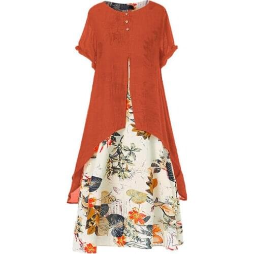 Plus Size Women Dress Vintage Summer Floral Print Party Dresses Breathable Linen Blend Pacthwork Elegant Women Long Dress