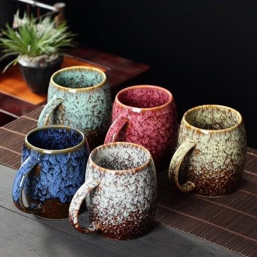 480ml China Ceramic Mug Kiln Change Coffee Cup Porcelain Water Cups Pottery Tea Mugs Gift with Handle Cute Cups Kung Fu Tea