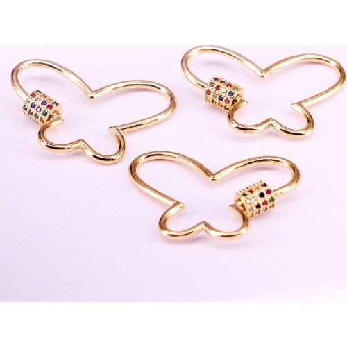 5PCS, Colorful CZ Micro Pave Butterfly Shaped Crystal Zirconia Clasp Lock Carabiner Pave Lock Jewelry Findings