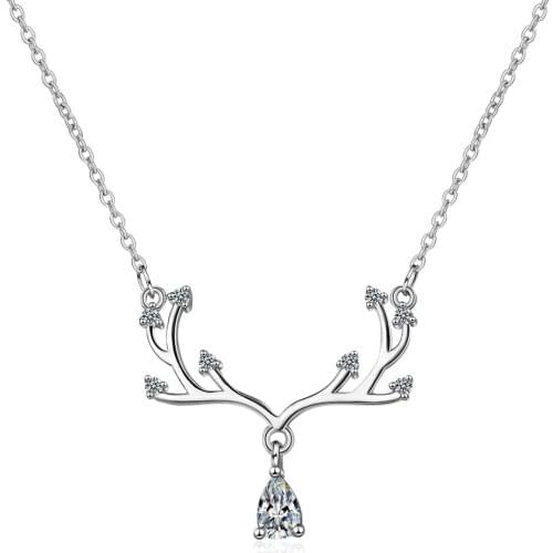 8032 925 Sterling Silver Trendy Elk Deer Animal Crystal Female Pendant Necklaces Wholesale Jewelry Women Short Chains Christmas