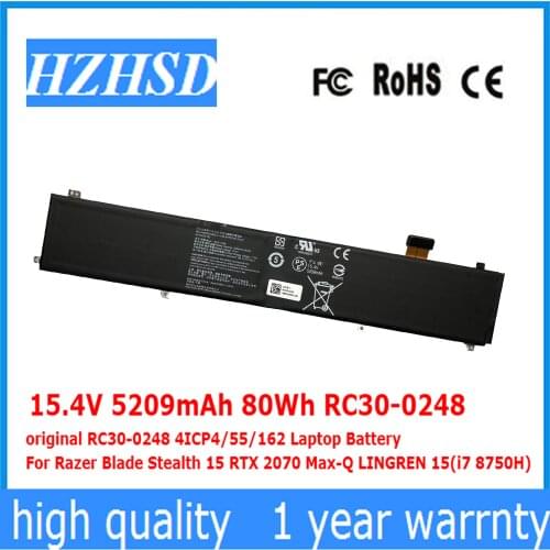 15.4V 5209mAh 80Wh RC30-0248 original RZ09-02386 Laptop Battery For Razer Blade Stealth 15 RTX 2070 Max-Q 2018 2019 year