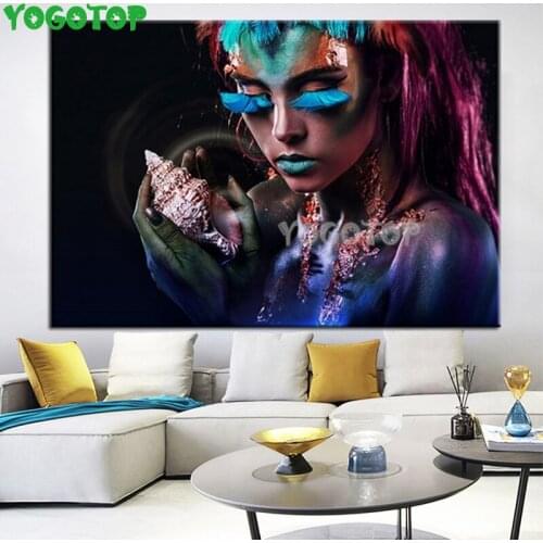 Diamond Painting Purple Blue Woman With Painted Makeup Cross Stitch Square Round Rhinestone Embroidery Mosaic Kit Decor YY4938