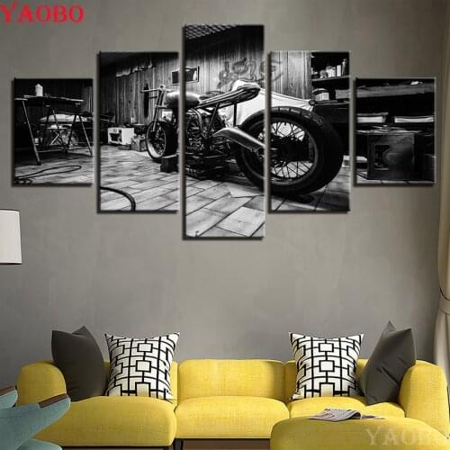 5pcs/set DIY Diamond Painting Black and White Motorcycle Embroidery Beads Cross Stitch Full Square/Round Mosaic Bedroom Artwork