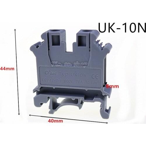 Free shipping 50PCS UK-10N gray DIN rail Wiring board connector terminals copper part UK10N Cable row connection