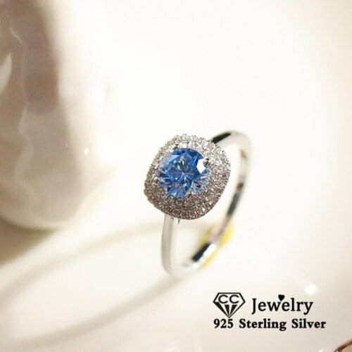 CC S925 Silver Rings For Women Blue Cubic Zirconia Shinestone Wedding Engagement Ring Fine Jewelry Party Drop Shipping CC1670