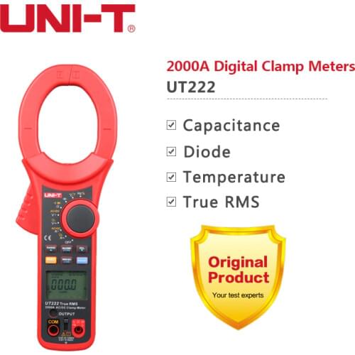 UNI T UT222 Industrial AC DC Digital Clamp Meter Pinza Amperimetrica 2500A True RMS Ammeter Resistor Frequency Temperature Diode