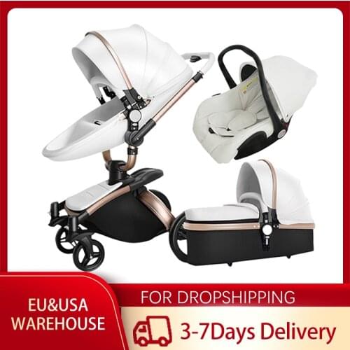 Baby stroller 3 in 1 free shipping Branded baby carriage eco-leather baby carriage euro style car seat basket cradle
