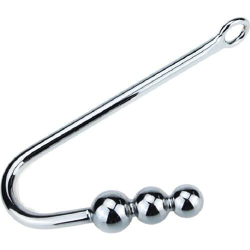 Length 245mm 170g large size stainless steel anal hook with 3 ball metal butt beads Pull ring hole dilator slave BDSM sex toy