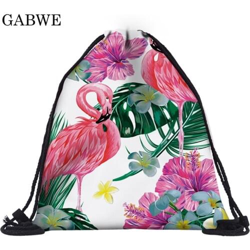 GABWE Print Animal Pattern Flaming Drawstring Bag For Teenagers String Gym Bag Sports School Drawstring Pump Bags Hot Wholesales